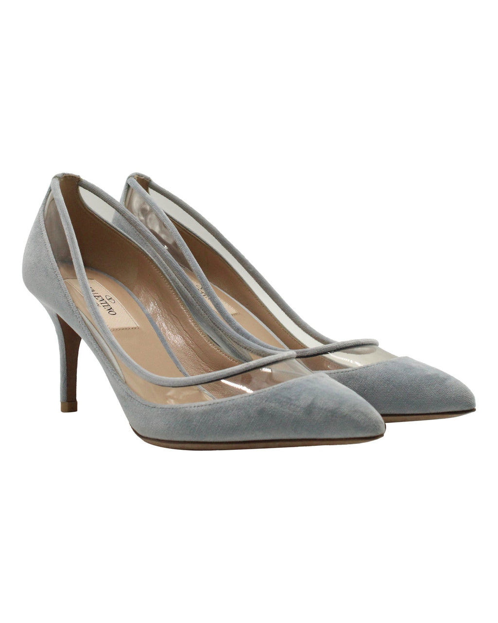 Women's Valentino Celeste Pumps in Light Blue Velvet