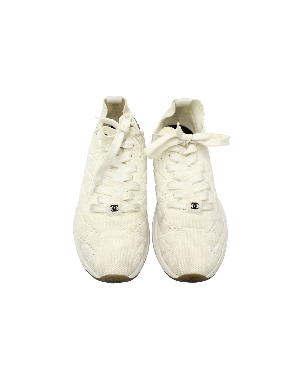 Women's Chanel Quilted Low-Top Sneakers in White Wool