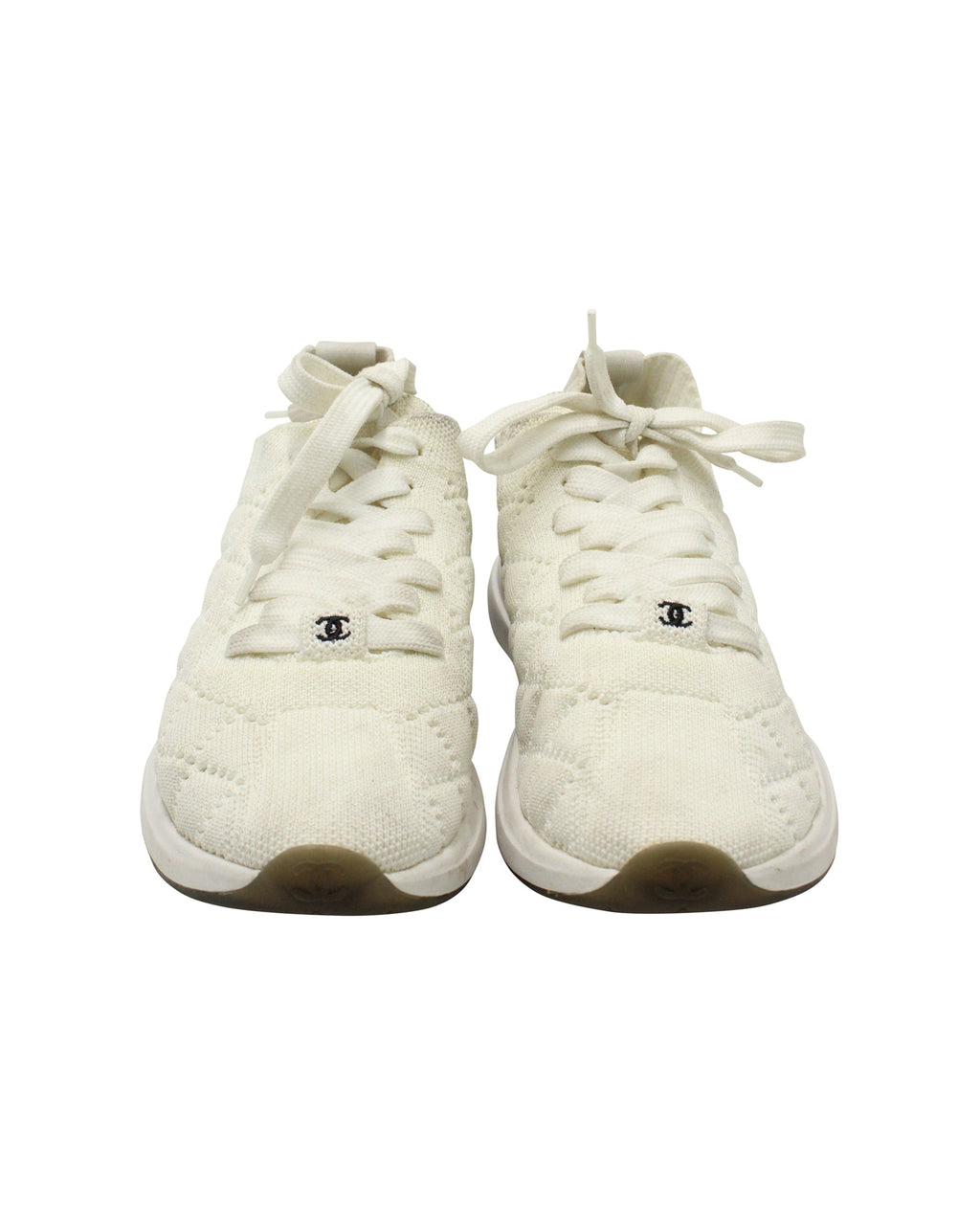 Women's Chanel Quilted Low-Top Sneakers in White Wool