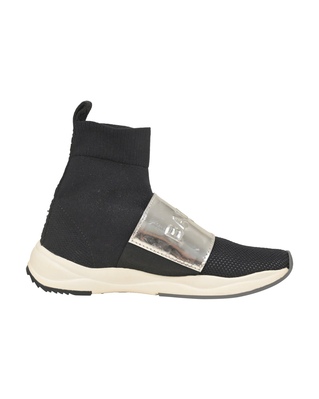 Women's Balmain Cameron Embossed Logo High Top Sneakers in Black Stretch Knit And Mesh