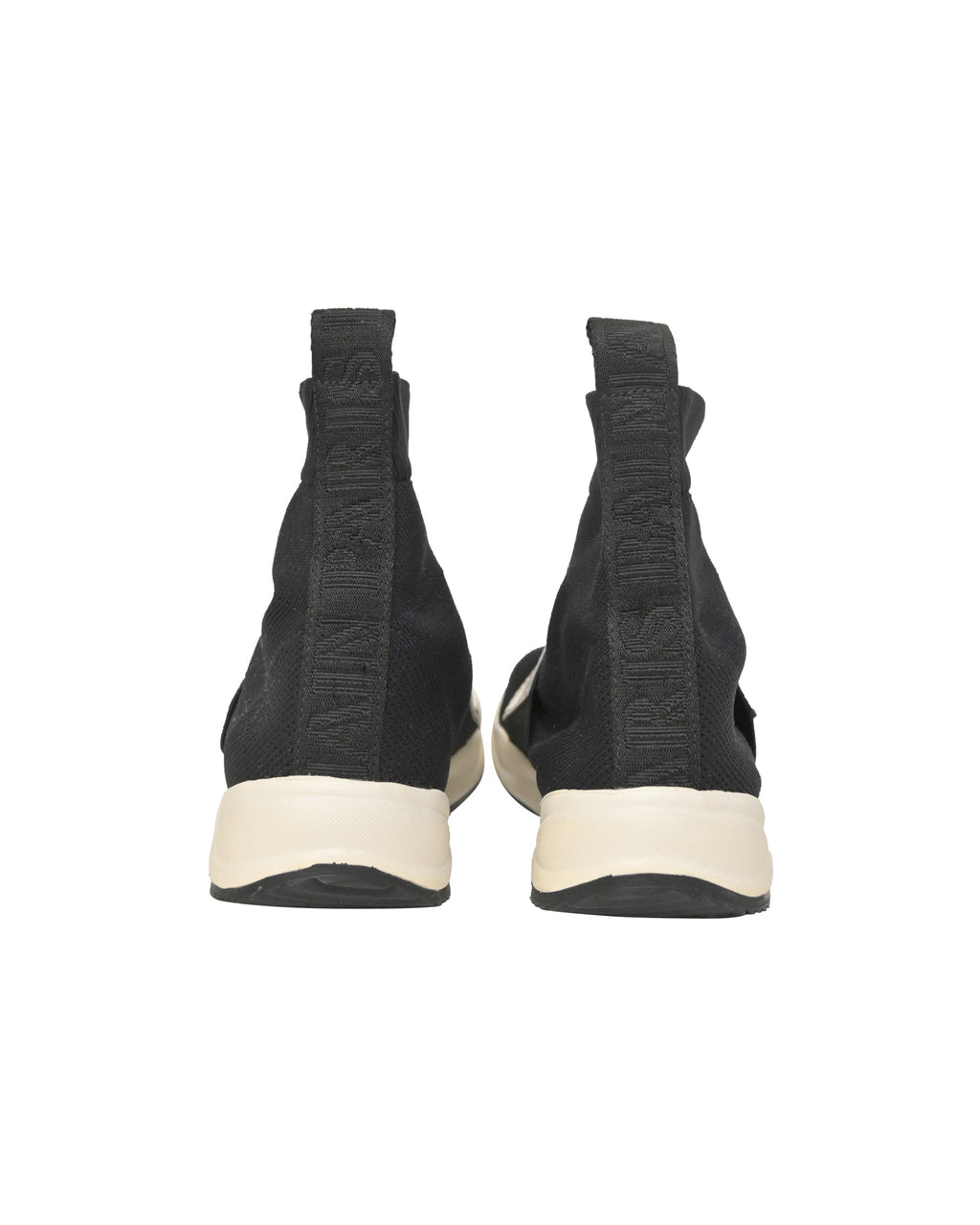 Women's Balmain Cameron Embossed Logo High Top Sneakers in Black Stretch Knit And Mesh