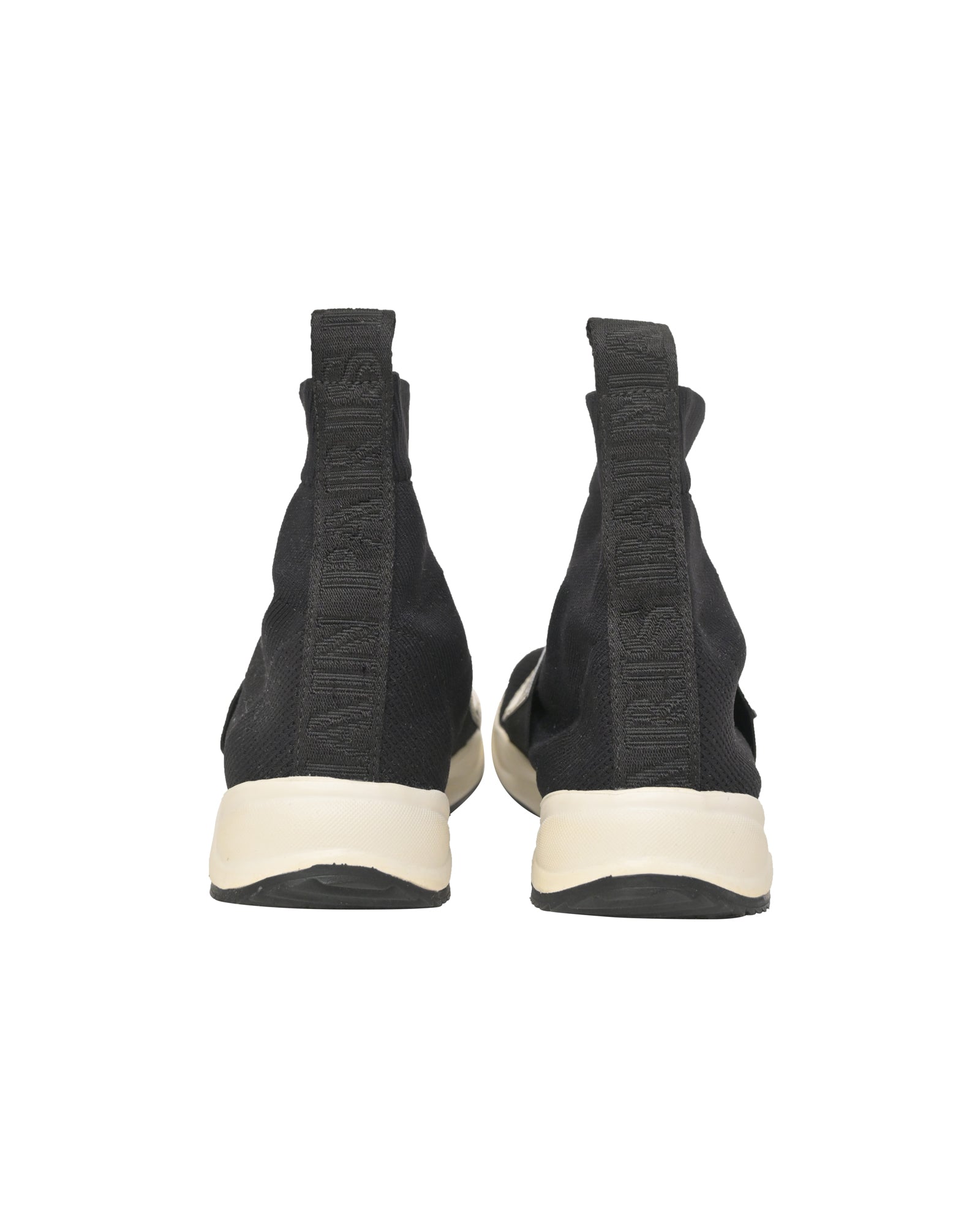 Women's Balmain Cameron Embossed Logo High Top Sneakers in Black Stretch Knit And Mesh