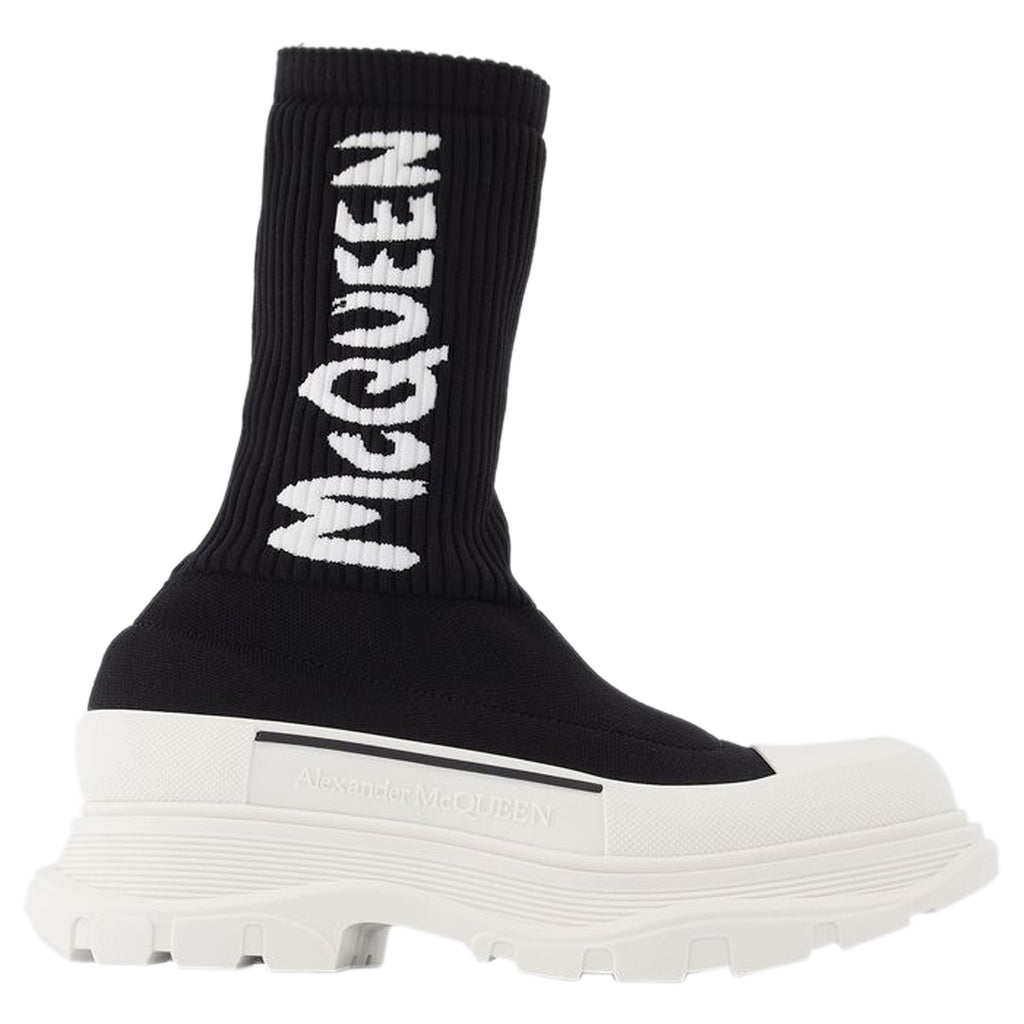 Women's Tread Slick Sneakers in Black and White Fabric