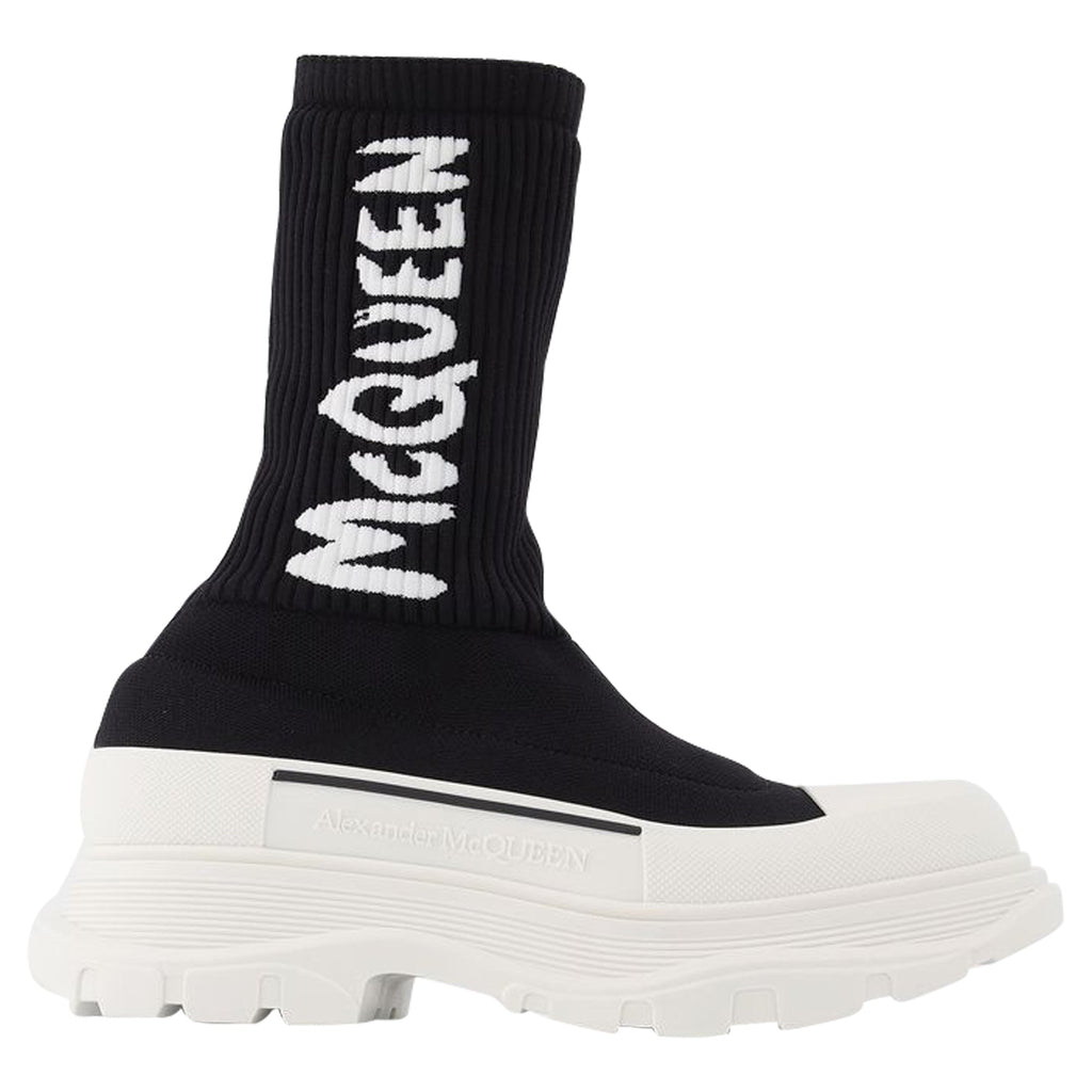 Women's Tread Slick Sneakers in Black and White Fabric