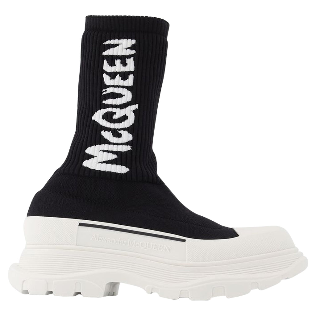 Women's Tread Slick Sneakers in Black and White Fabric