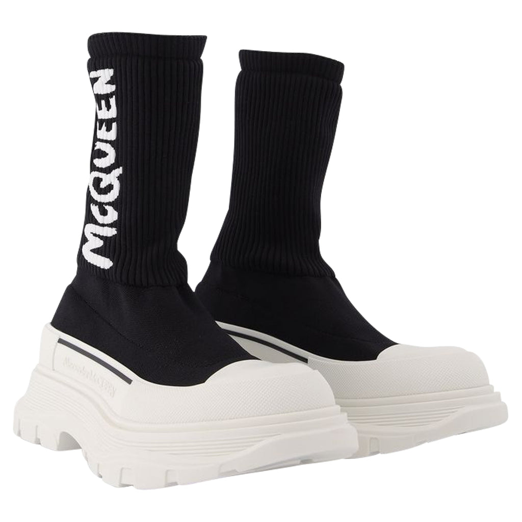 Women's Tread Slick Sneakers in Black and White Fabric