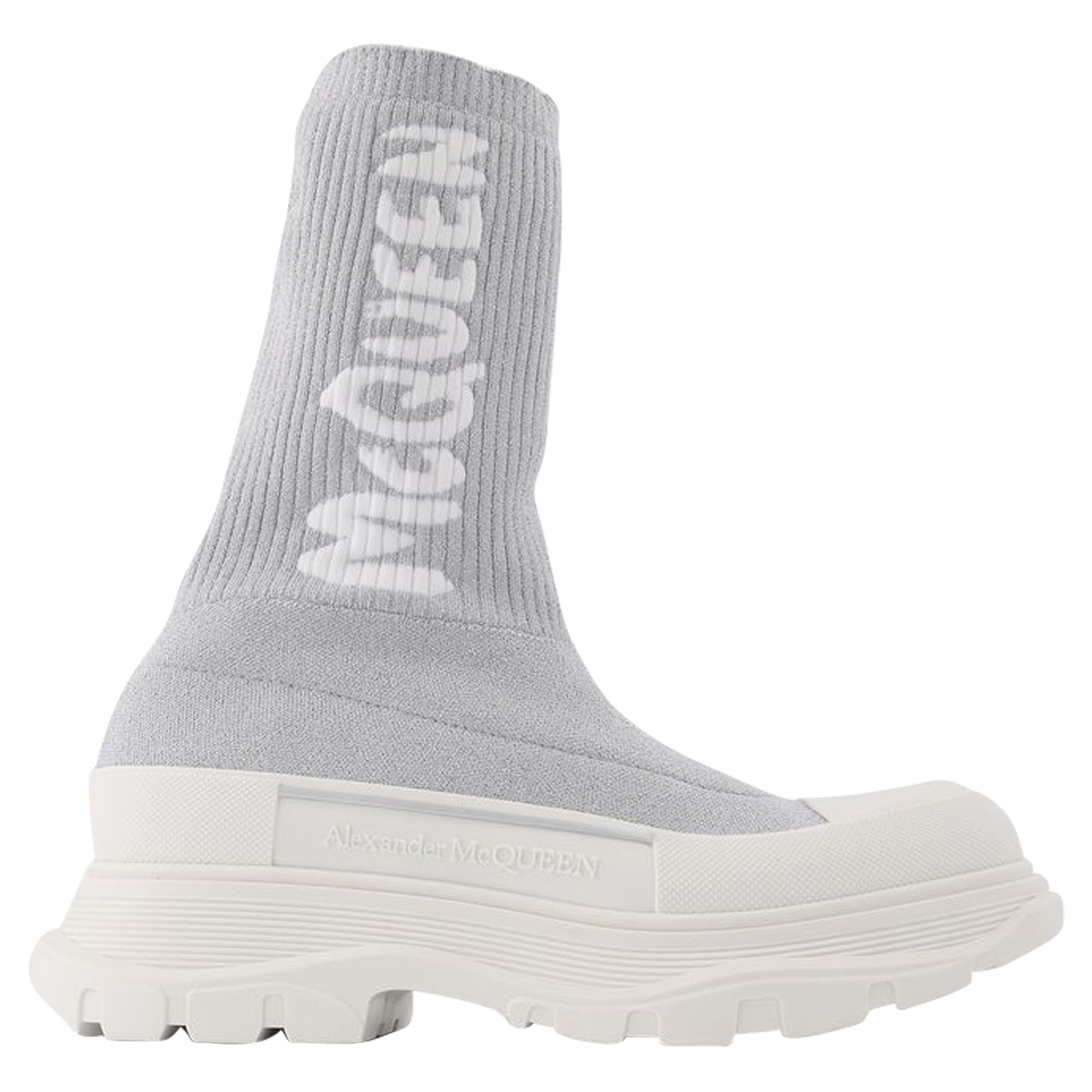 Women's Tread Slick Sneakers in Silver and White Fabric