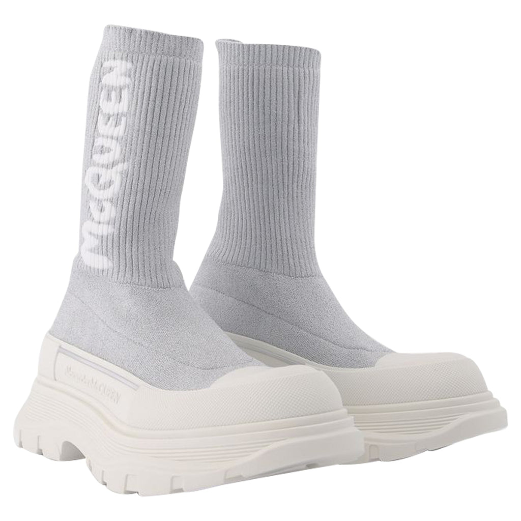 Women's Tread Slick Sneakers in Silver and White Fabric