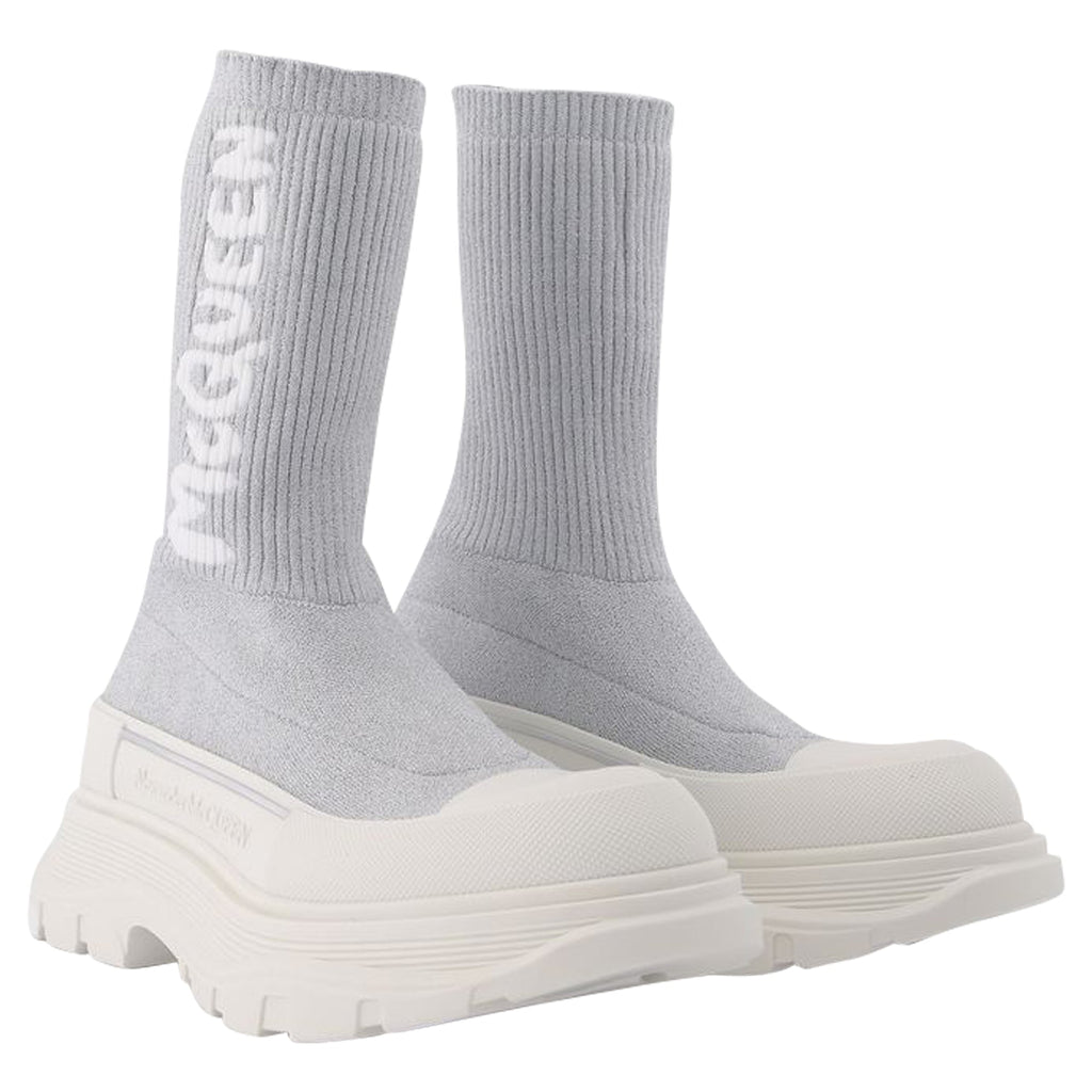 Women's Tread Slick Sneakers in Silver and White Fabric