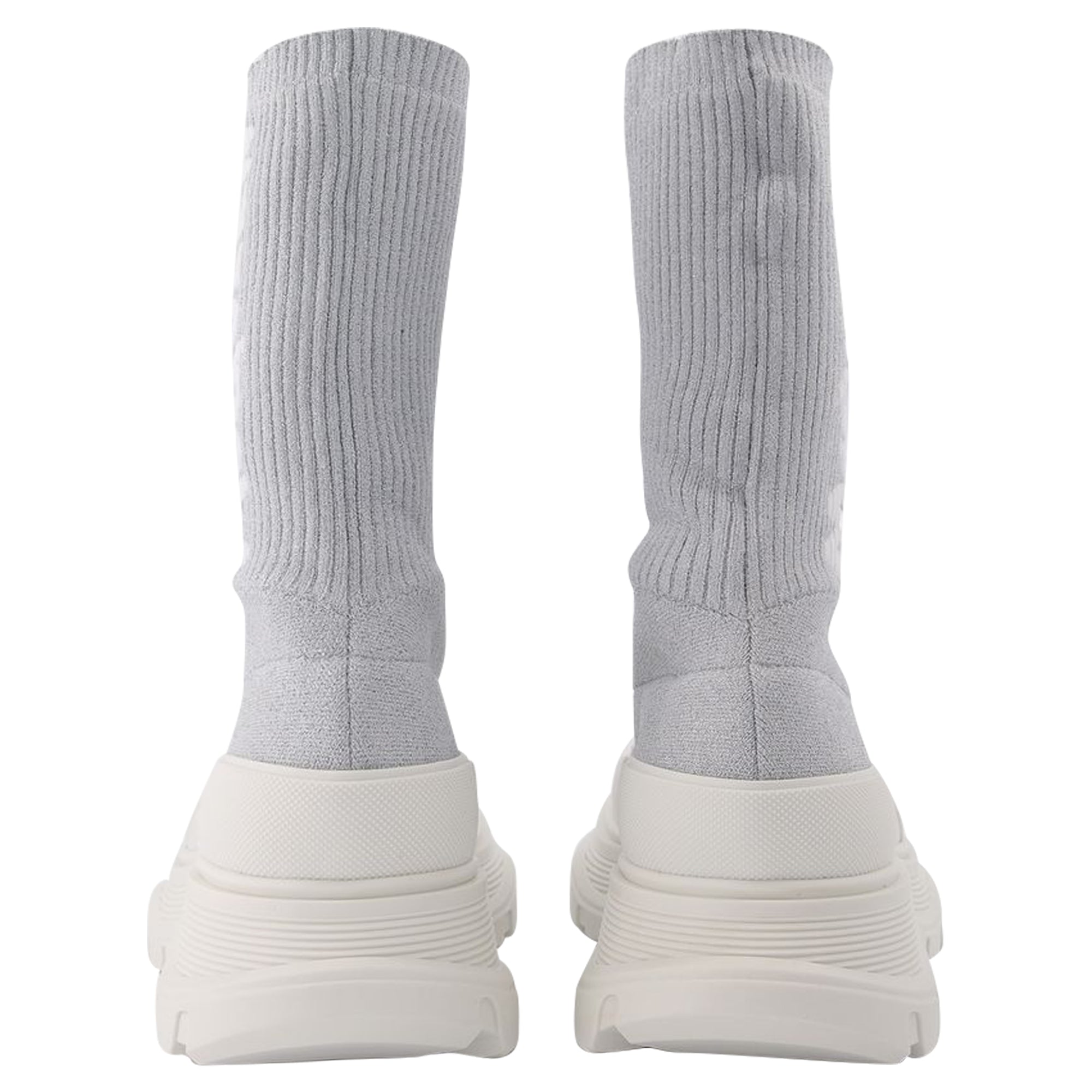 Women's Tread Slick Sneakers in Silver and White Fabric
