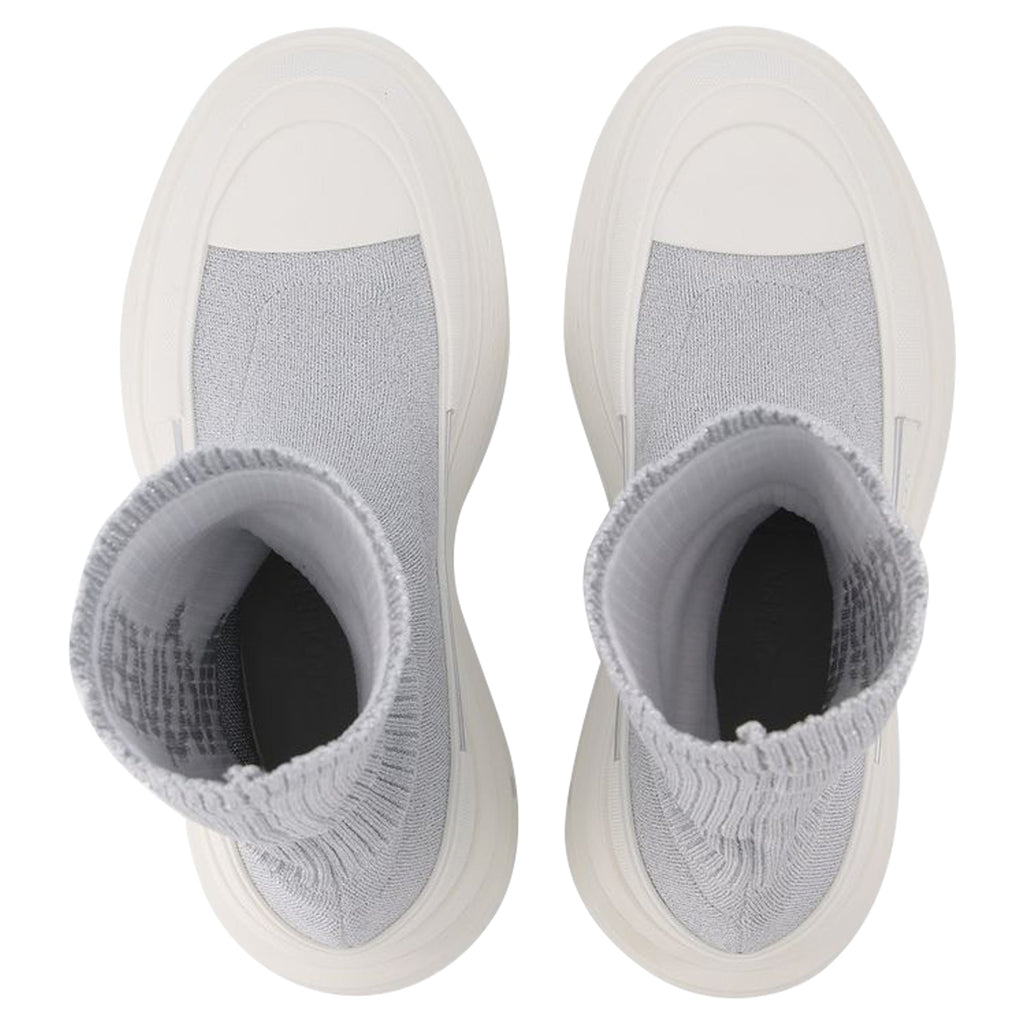Women's Tread Slick Sneakers in Silver and White Fabric