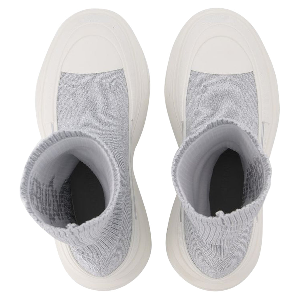 Women's Tread Slick Sneakers in Silver and White Fabric