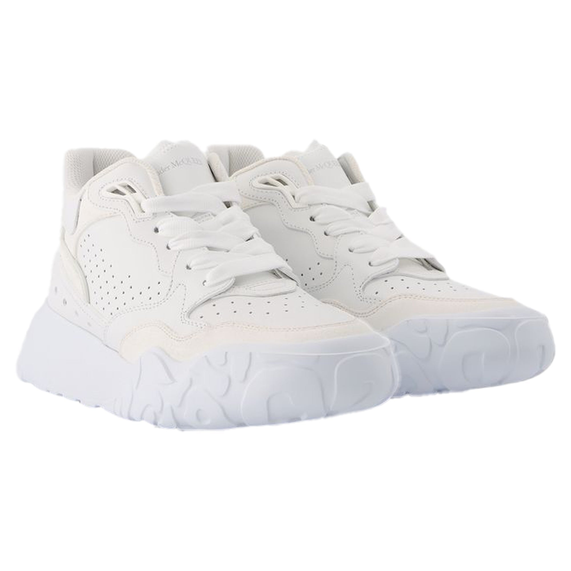 New Court Sneakers in White & Silver Leather