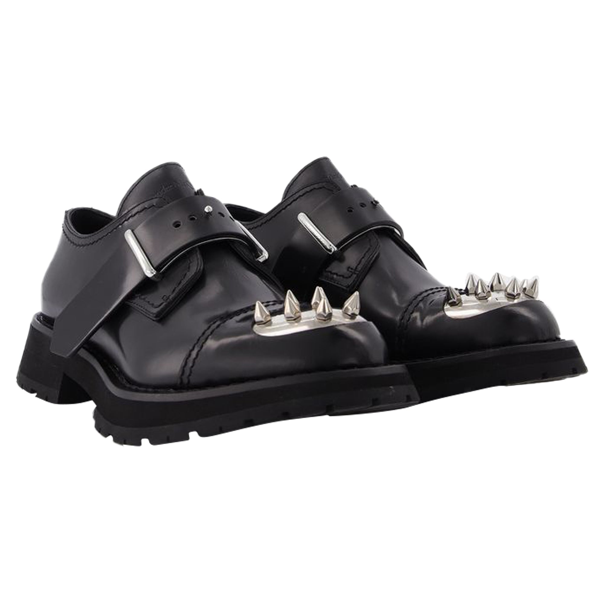 Loafers With Studs in Black Leather