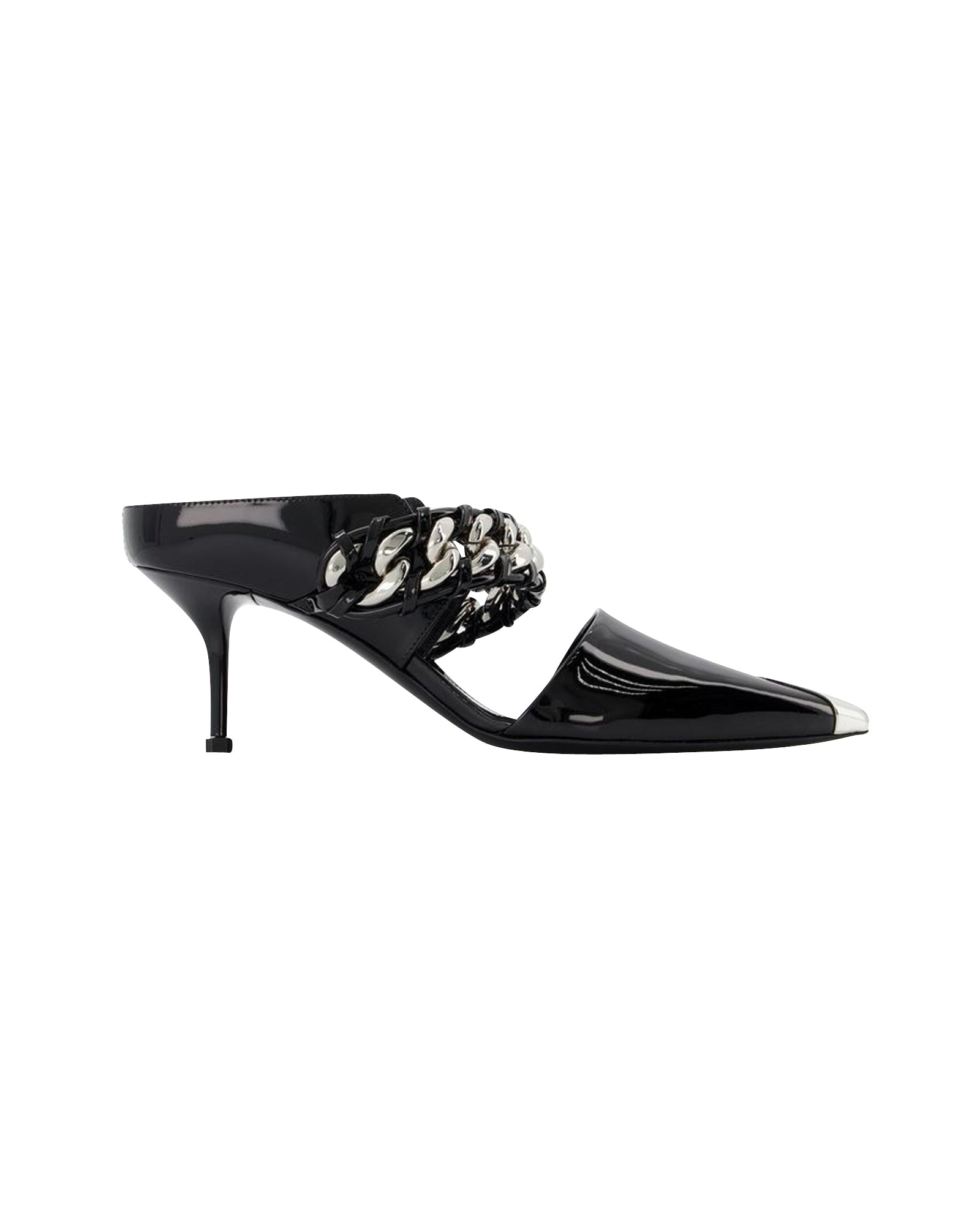 Sandals in Black/Silver Leather