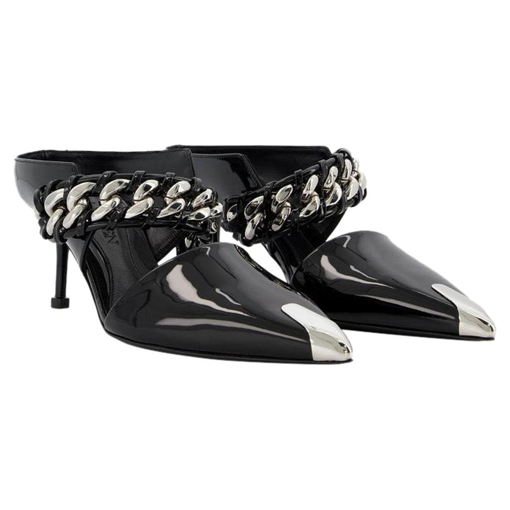 Sandals in Black/Silver Leather