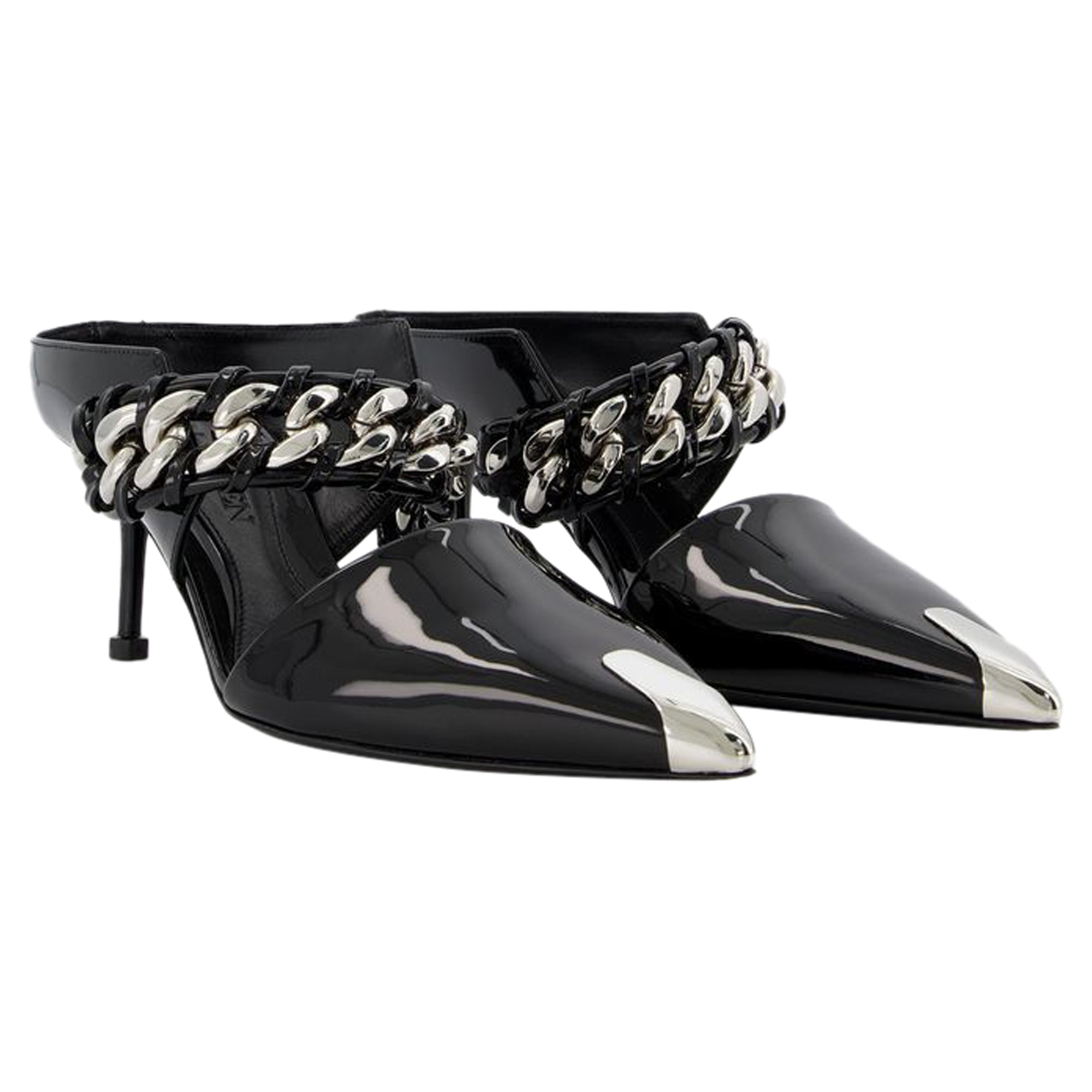 Sandals in Black/Silver Leather