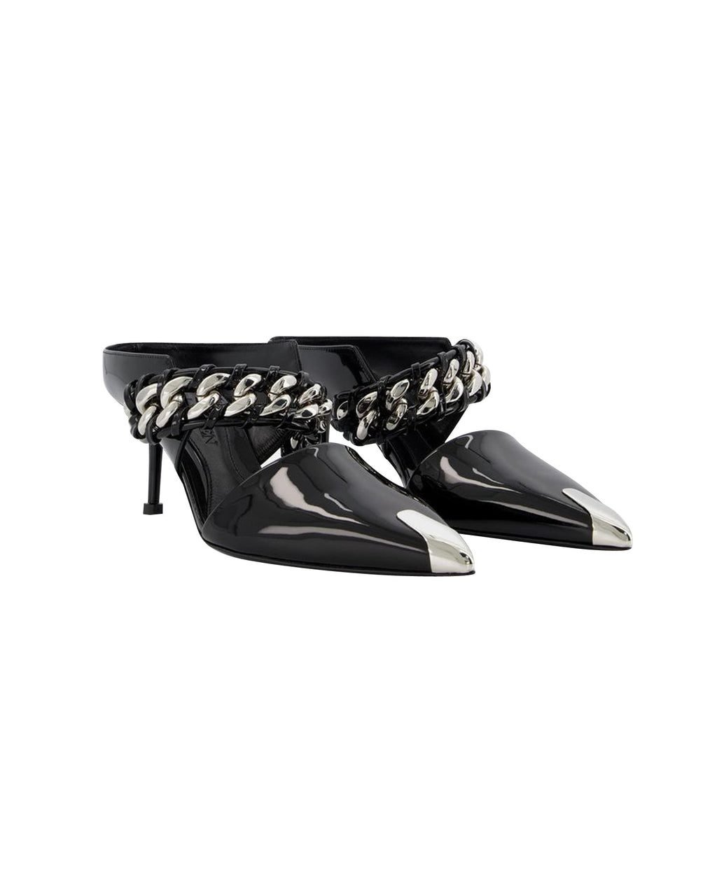 Sandals in Black/Silver Leather