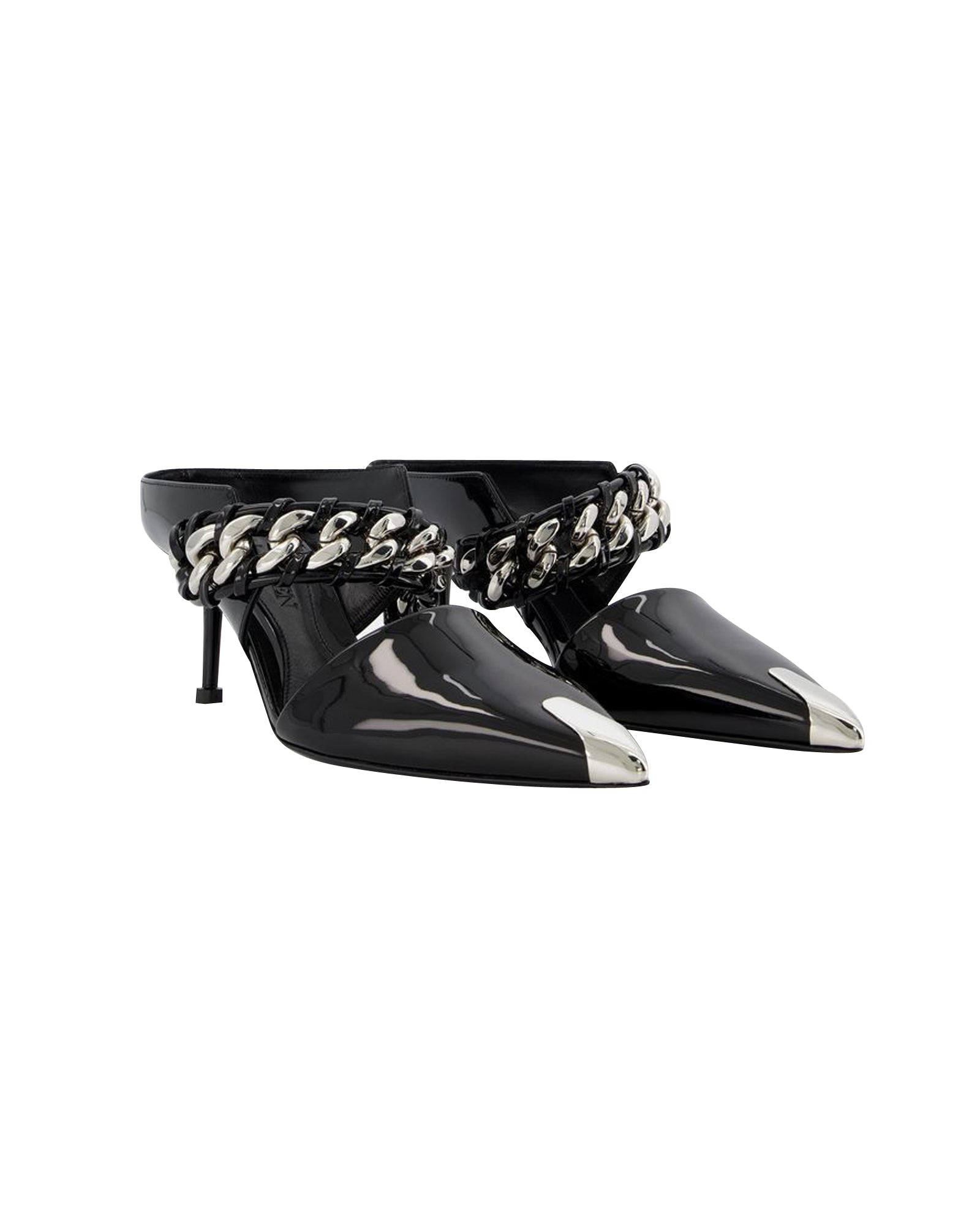 Sandals in Black/Silver Leather