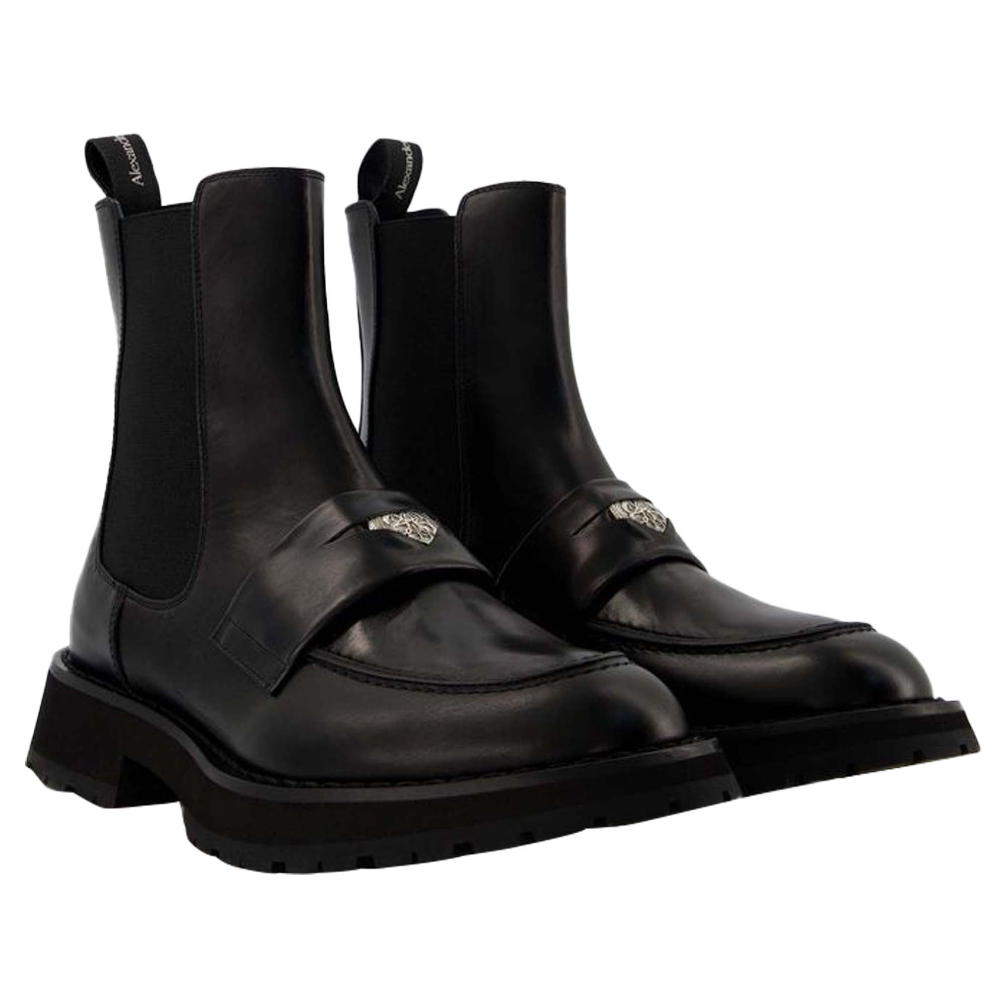 Worker Punk Ankle Boots - Alexander Mcqueen - Black/White - Leather