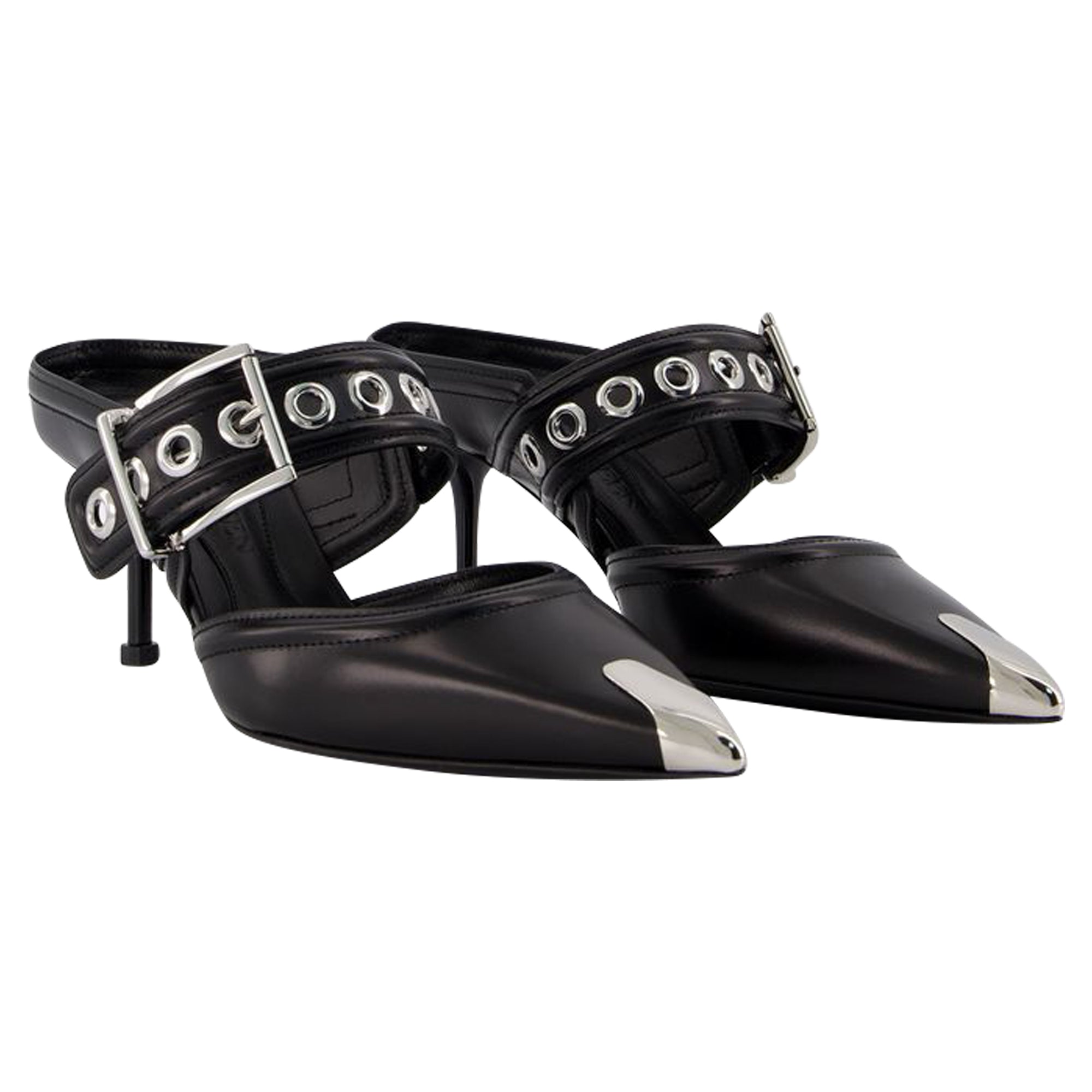 Oversized Sandals - Alexander Mcqueen - Black/Silver - Leather