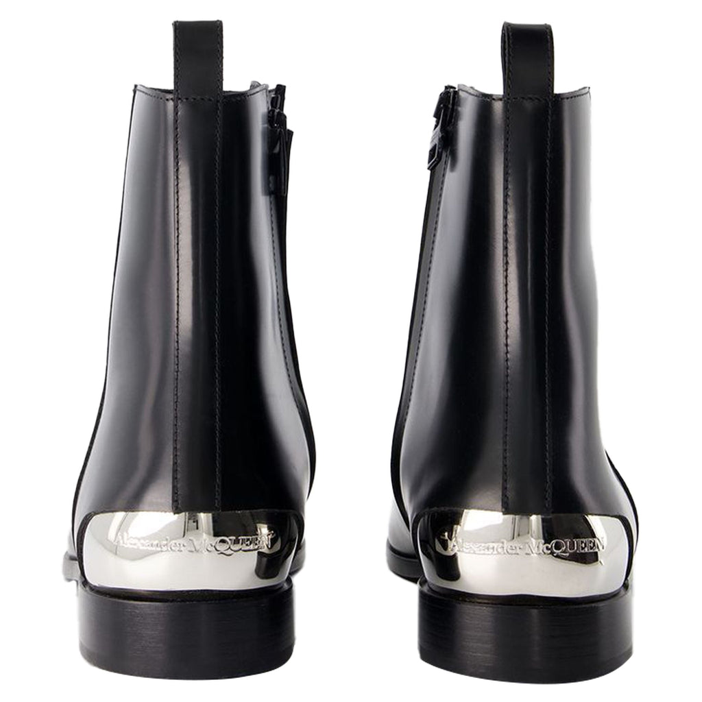Metal Heel Ankle Boots - Alexander McQueen - Leather - Black/Silver