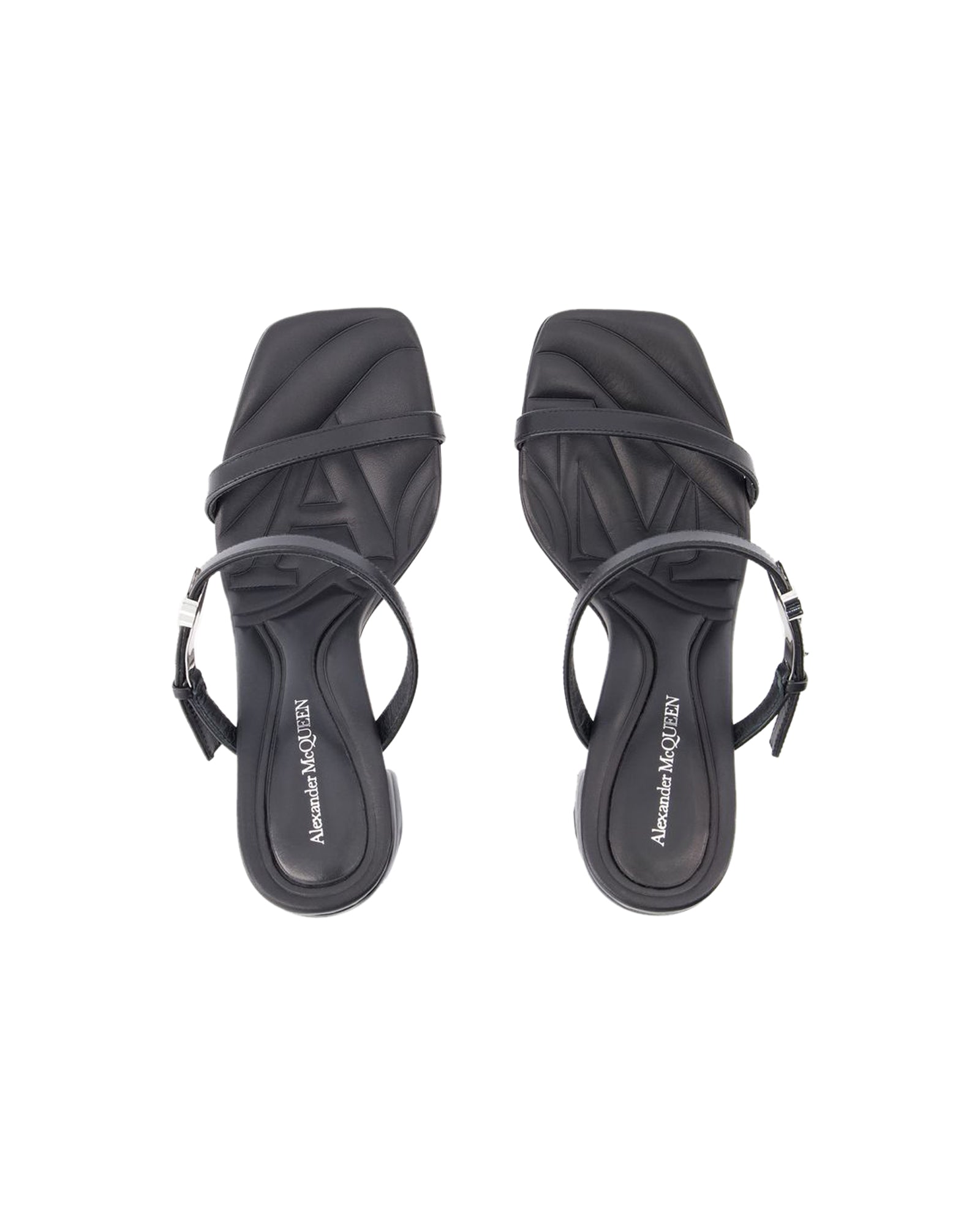 Seal Heeled Sandals - Alexander McQueen - Leather - Black/Argenté