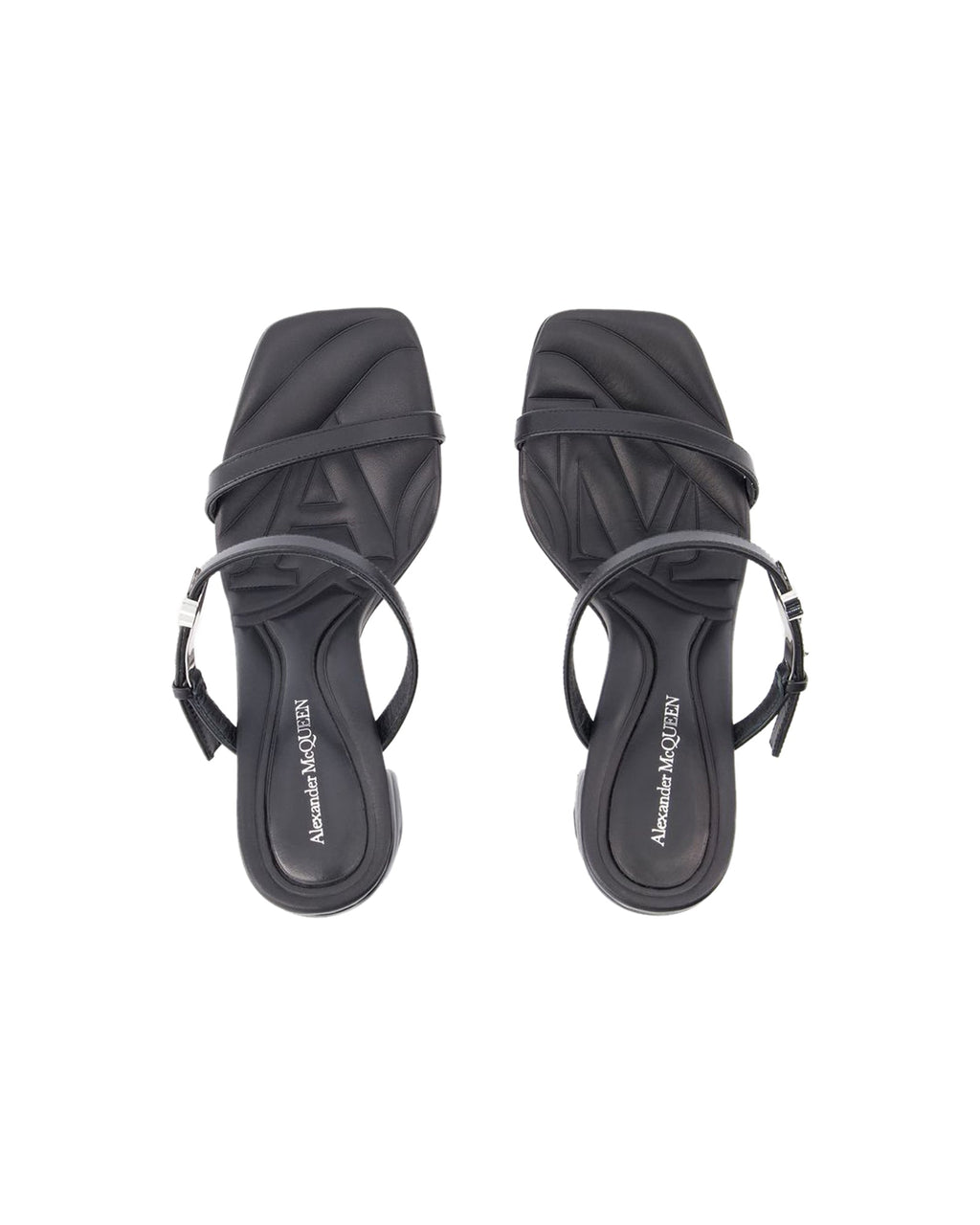 Seal Heeled Sandals - Alexander McQueen - Leather - Black/Argenté