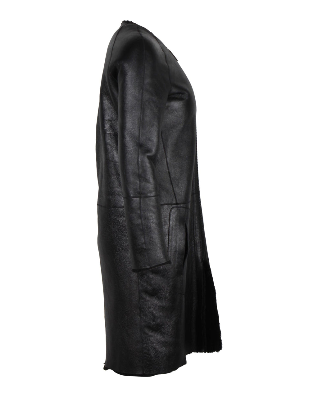 Celine Collarless Coat in Black Lambskin Leather