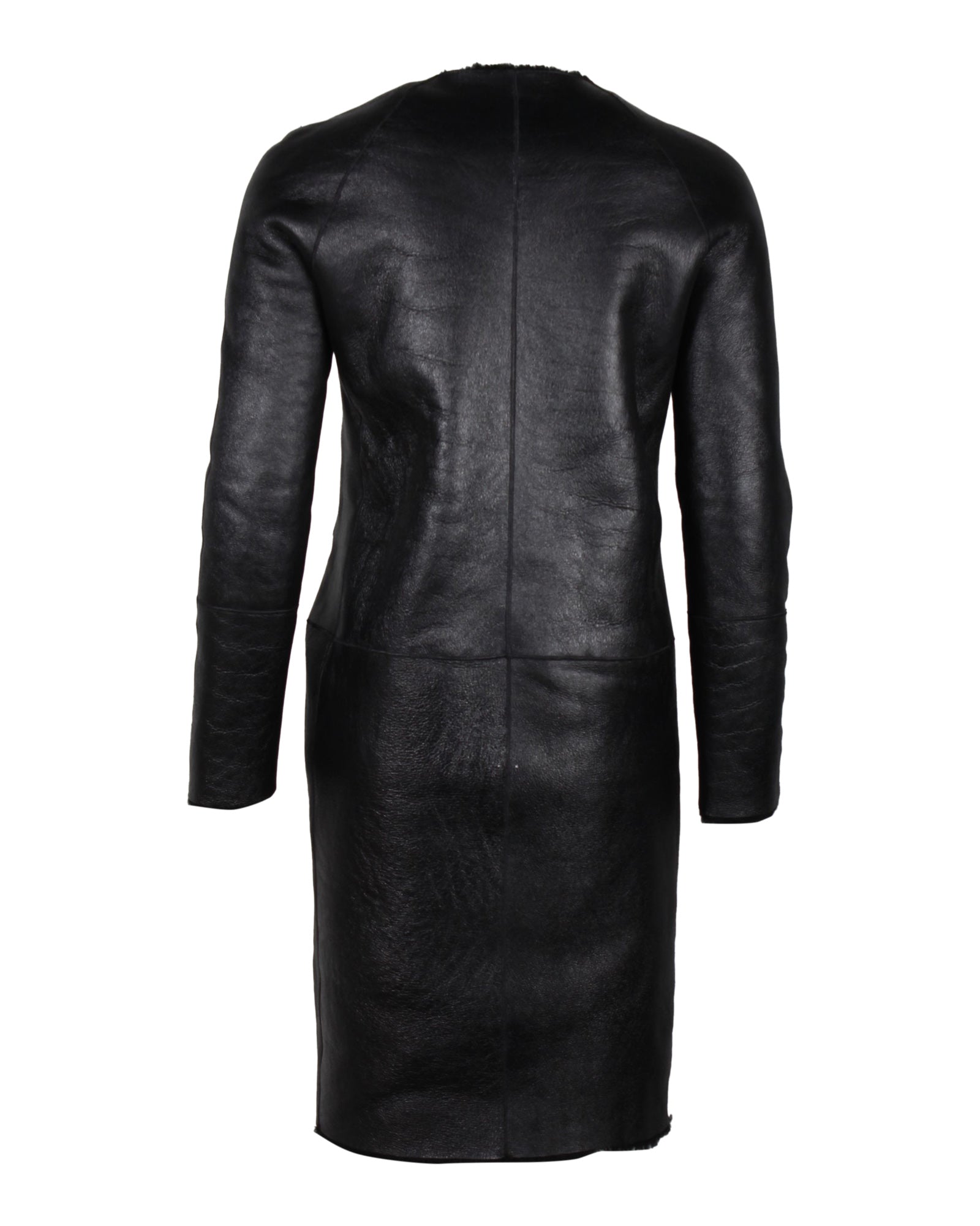 Celine Collarless Coat in Black Lambskin Leather