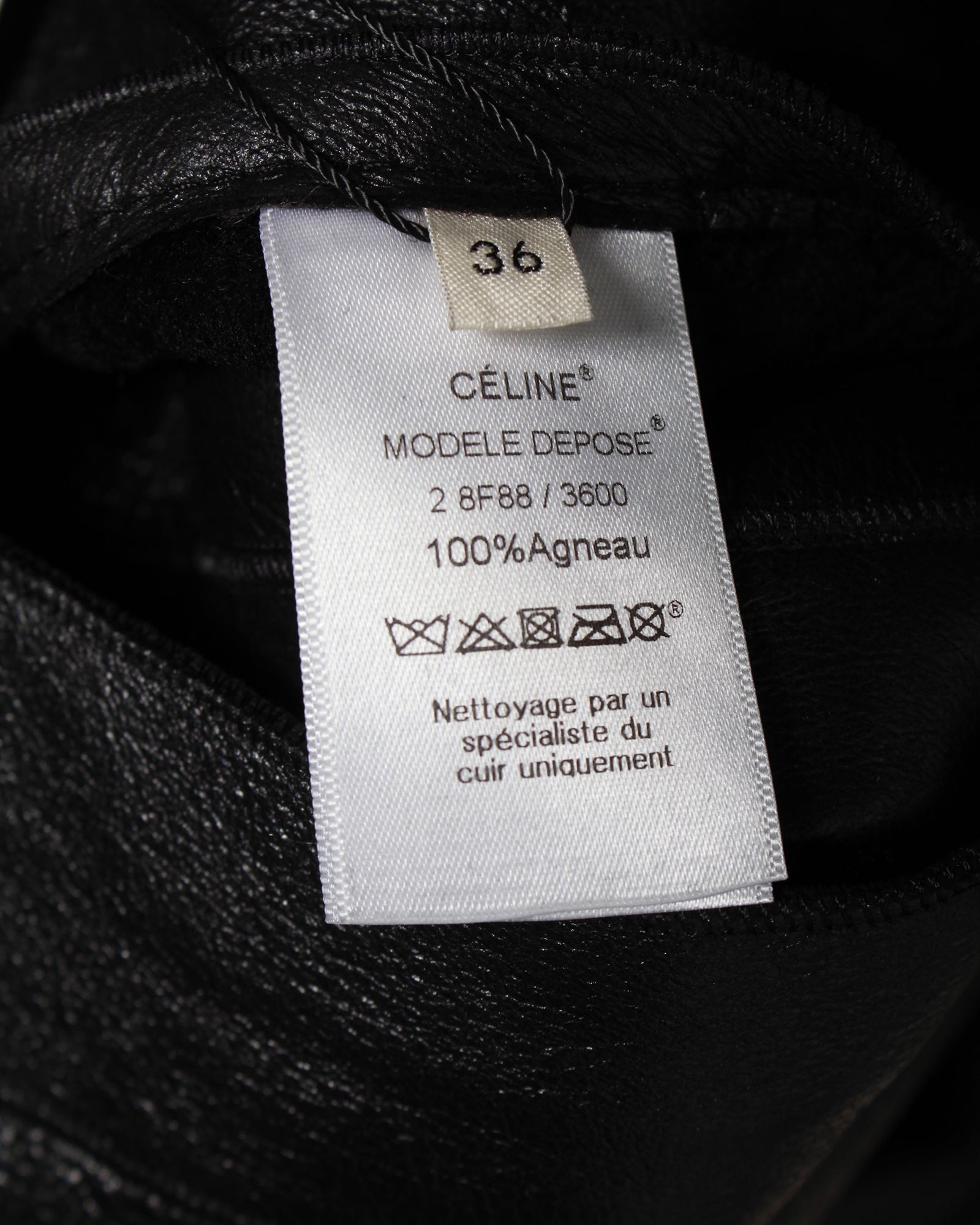 Celine Collarless Coat in Black Lambskin Leather