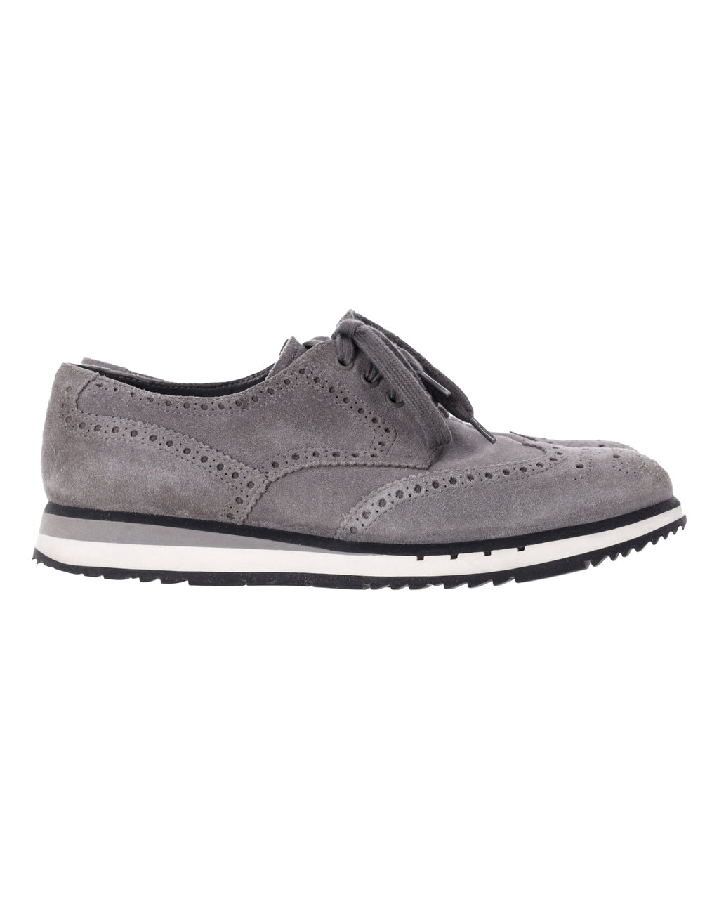 Men's Prada Wingtip Detail Derby Sneakers in Grey Suede