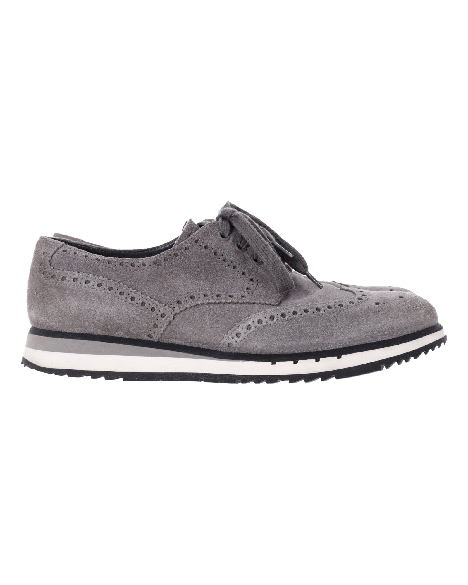 Men's Prada Wingtip Detail Derby Sneakers in Grey Suede