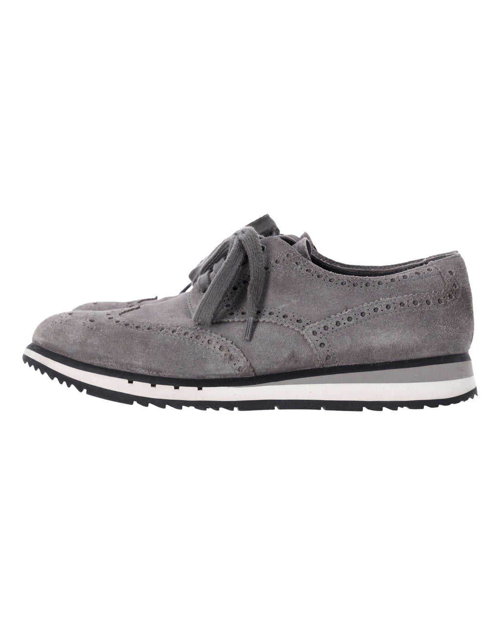 Men's Prada Wingtip Detail Derby Sneakers in Grey Suede