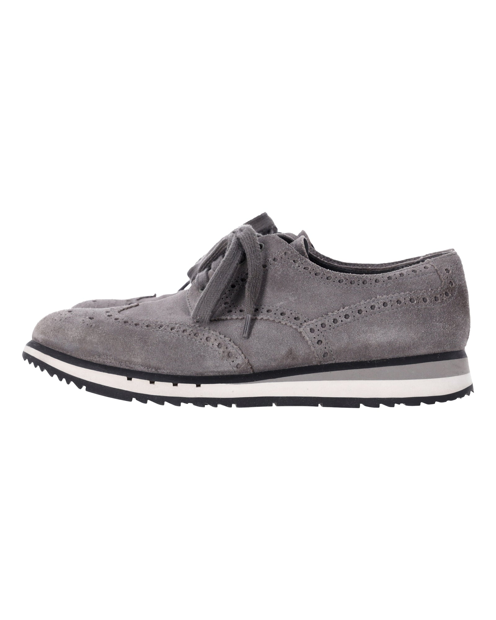 Men's Prada Wingtip Detail Derby Sneakers in Grey Suede