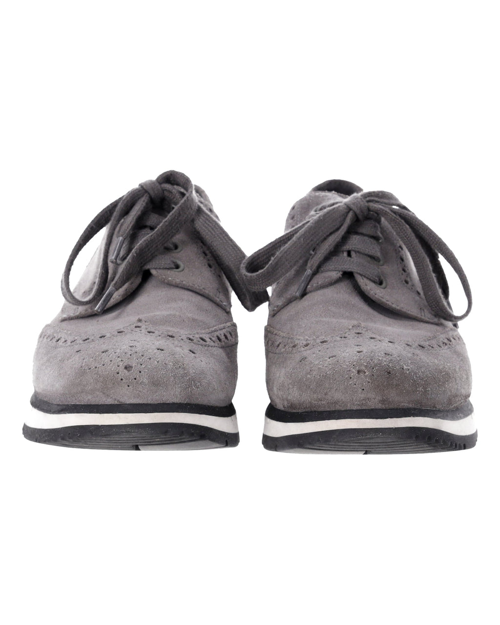 Men's Prada Wingtip Detail Derby Sneakers in Grey Suede