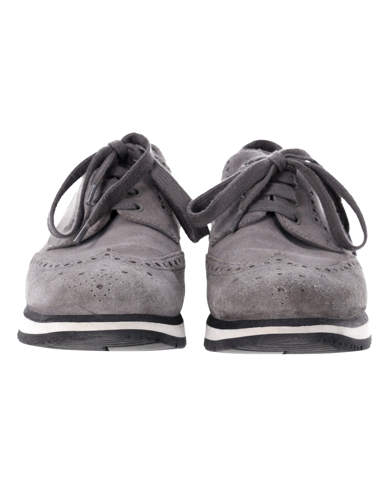 Men's Prada Wingtip Detail Derby Sneakers in Grey Suede