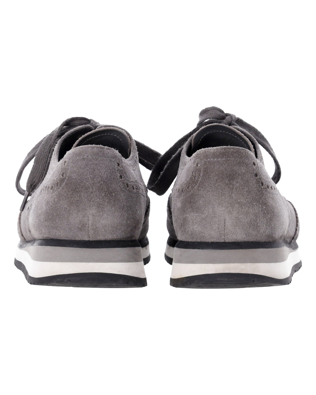Men's Prada Wingtip Detail Derby Sneakers in Grey Suede