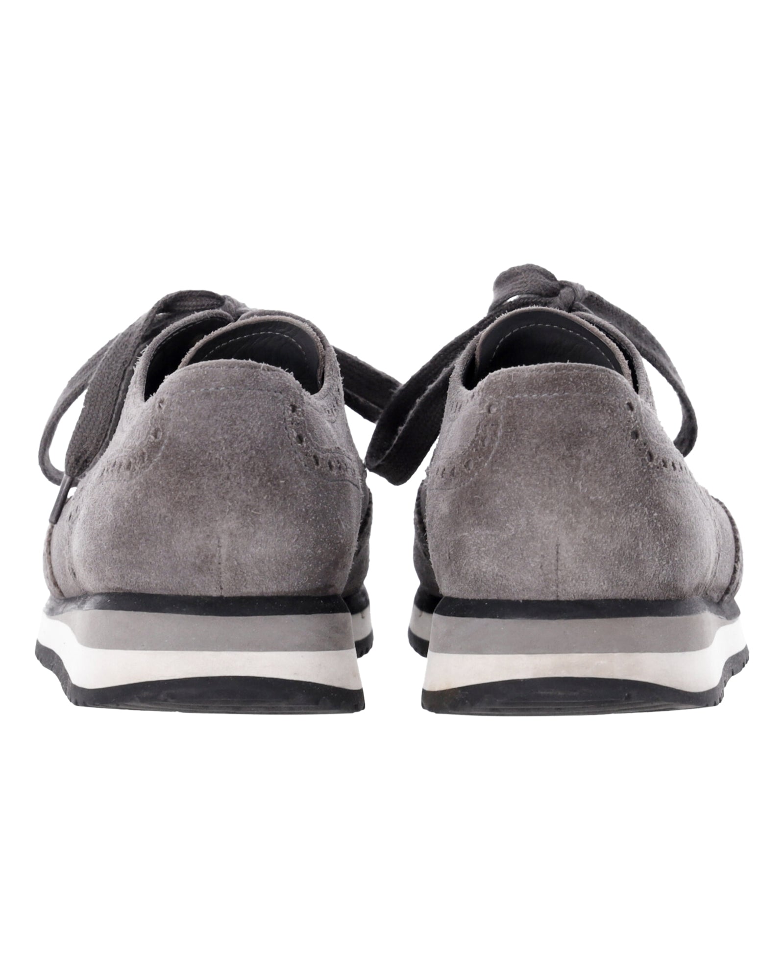 Men's Prada Wingtip Detail Derby Sneakers in Grey Suede