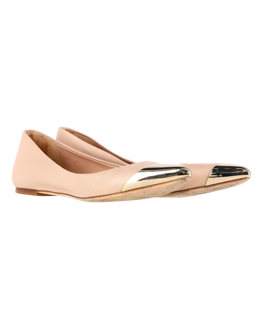 Christian Dior Gold Tip Ballet Flats in Nude Leather
