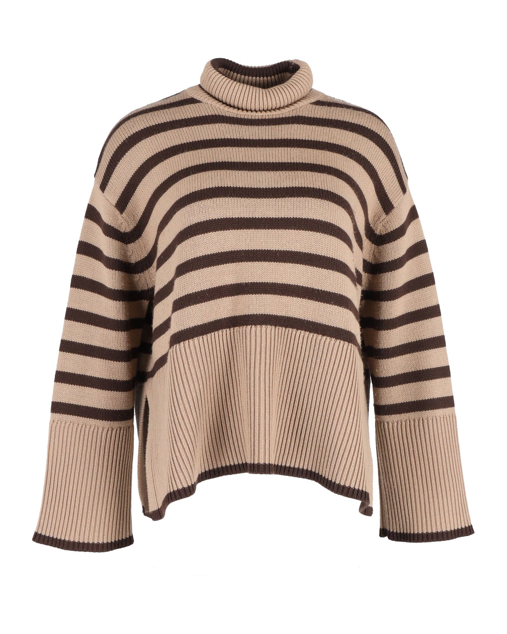 Totême Signature Striped Turtleneck Sweater In Brown Wool