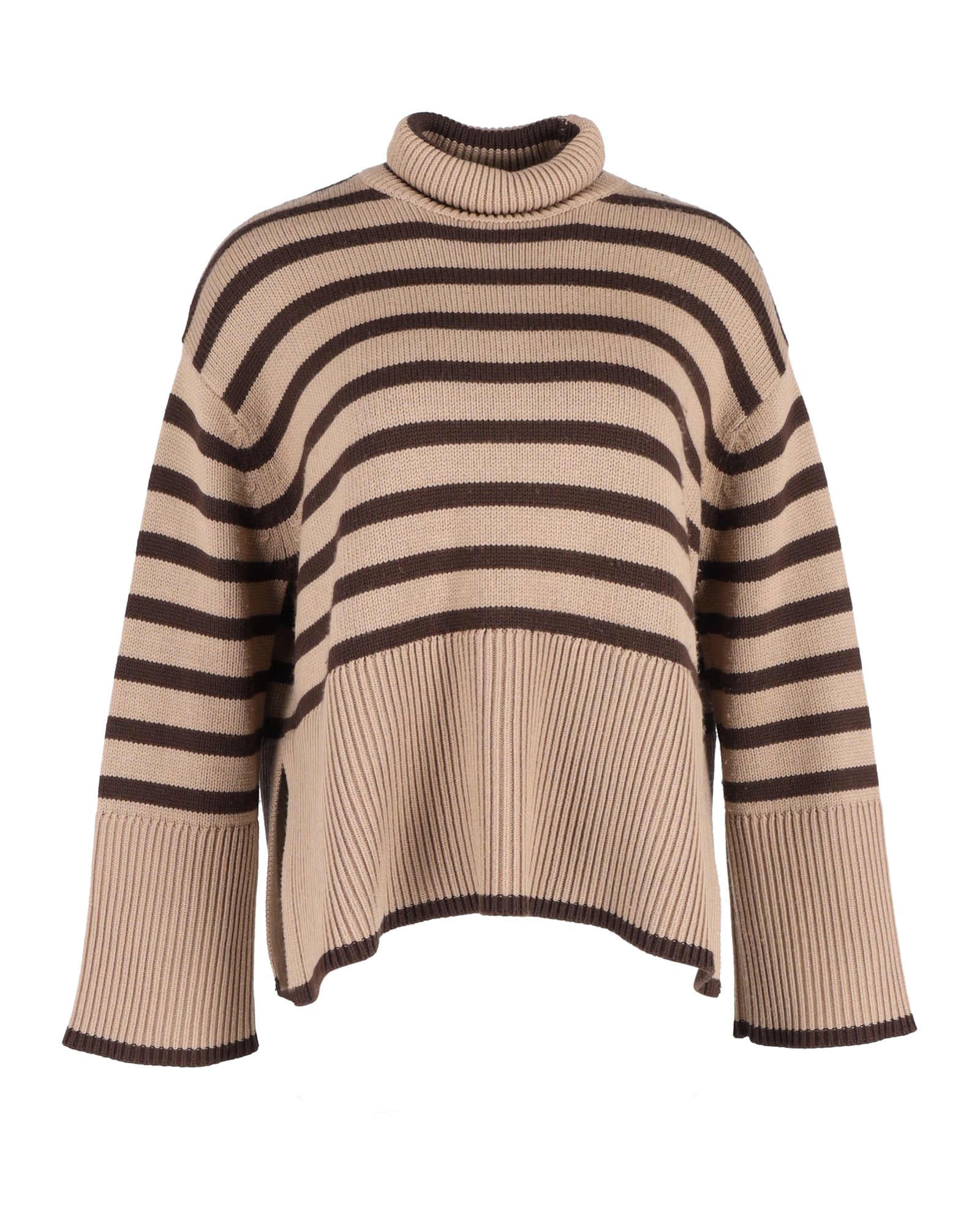 Totême Signature Striped Turtleneck Sweater In Brown Wool