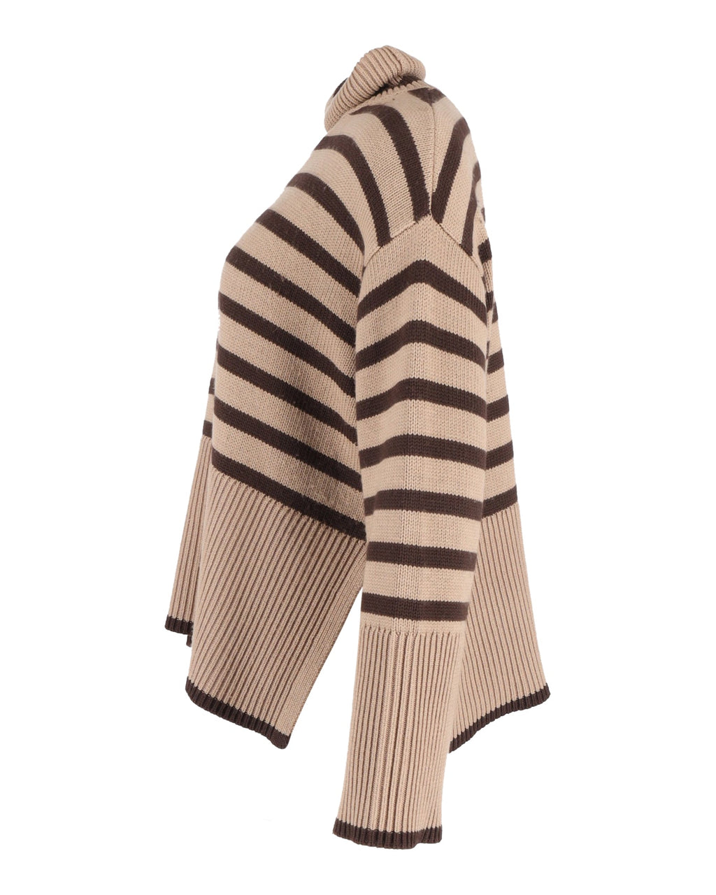 Totême Signature Striped Turtleneck Sweater In Brown Wool