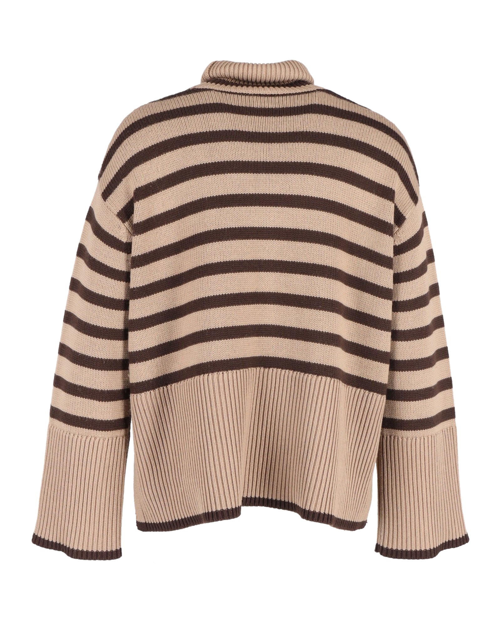 Totême Signature Striped Turtleneck Sweater In Brown Wool