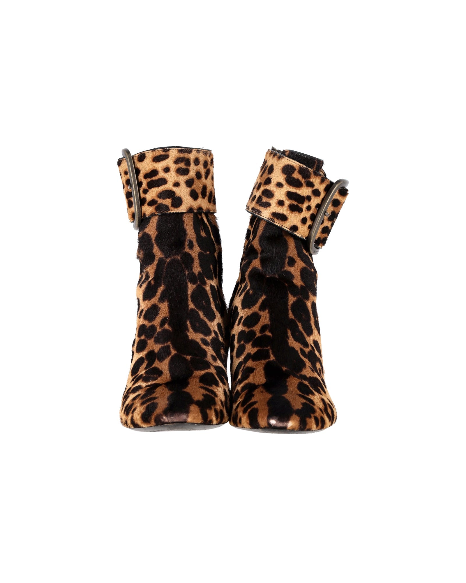 Women's Saint Laurent Buckled Ankle Boots in Animal Print Ponyhair