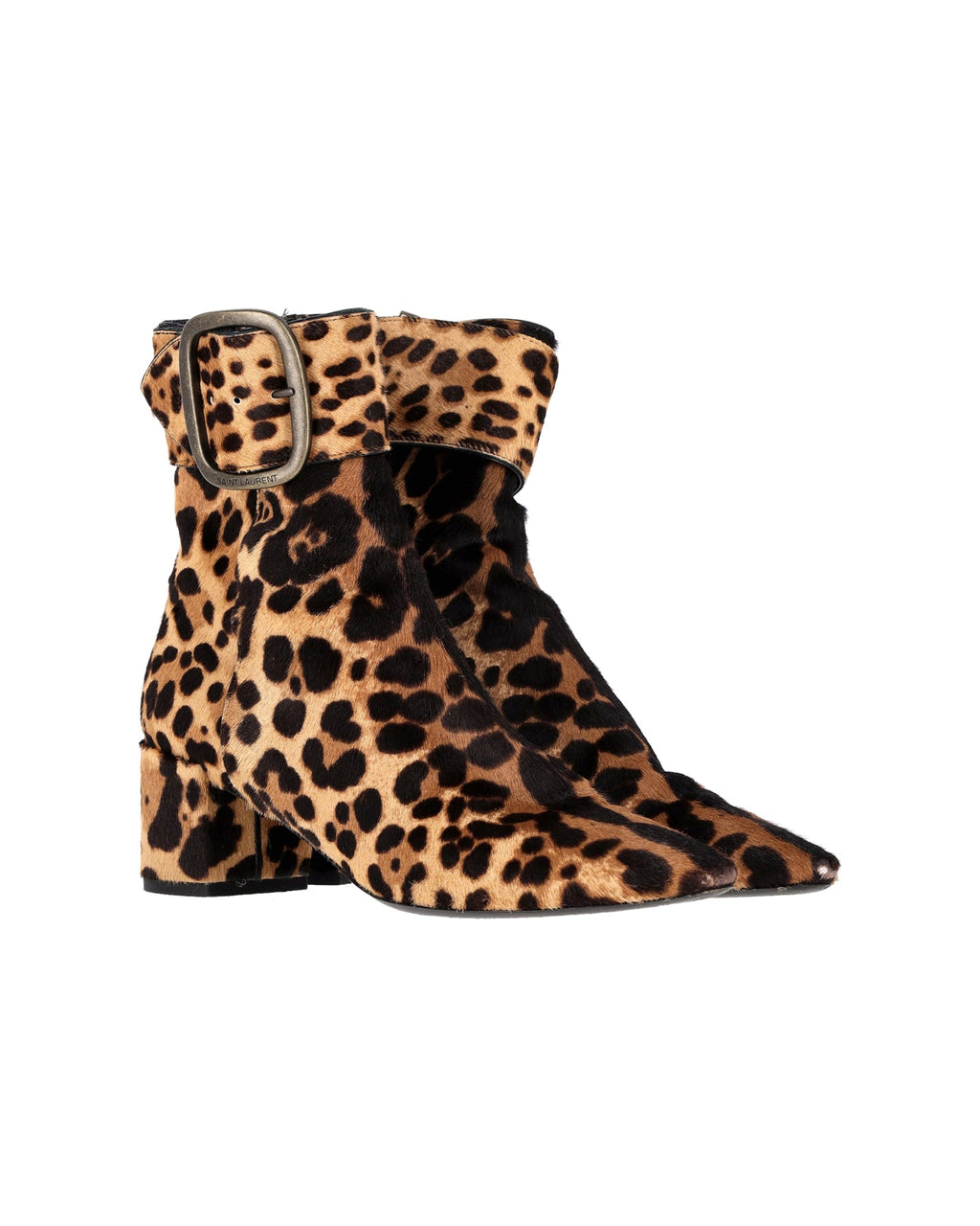 Women's Saint Laurent Buckled Ankle Boots in Animal Print Ponyhair