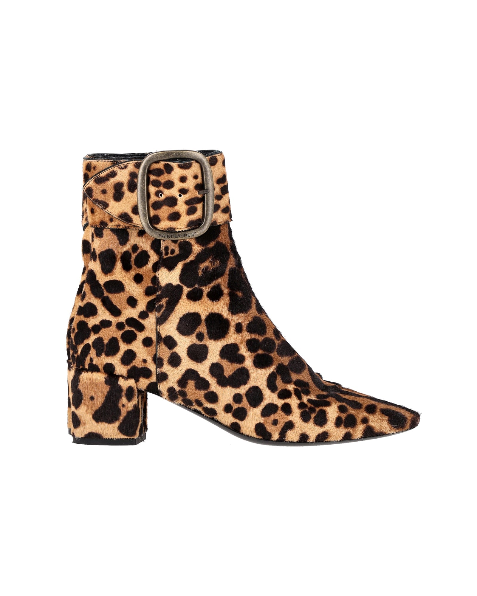 Women's Saint Laurent Buckled Ankle Boots in Animal Print Ponyhair