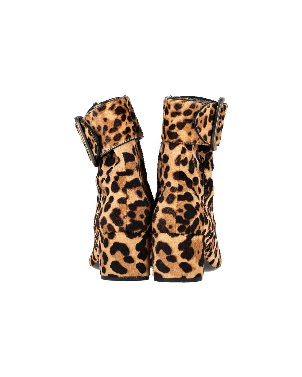 Women's Saint Laurent Buckled Ankle Boots in Animal Print Ponyhair