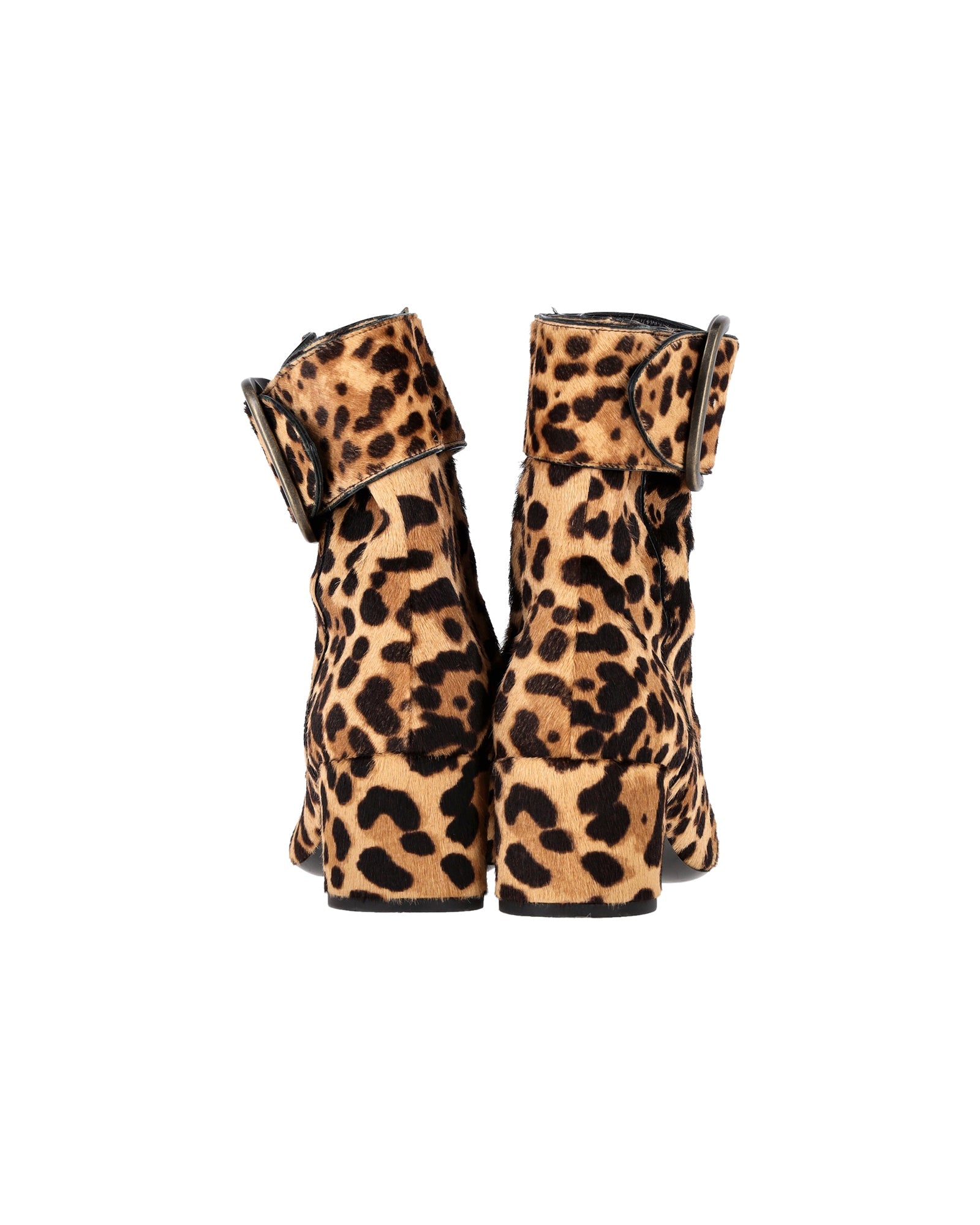 Women's Saint Laurent Buckled Ankle Boots in Animal Print Ponyhair