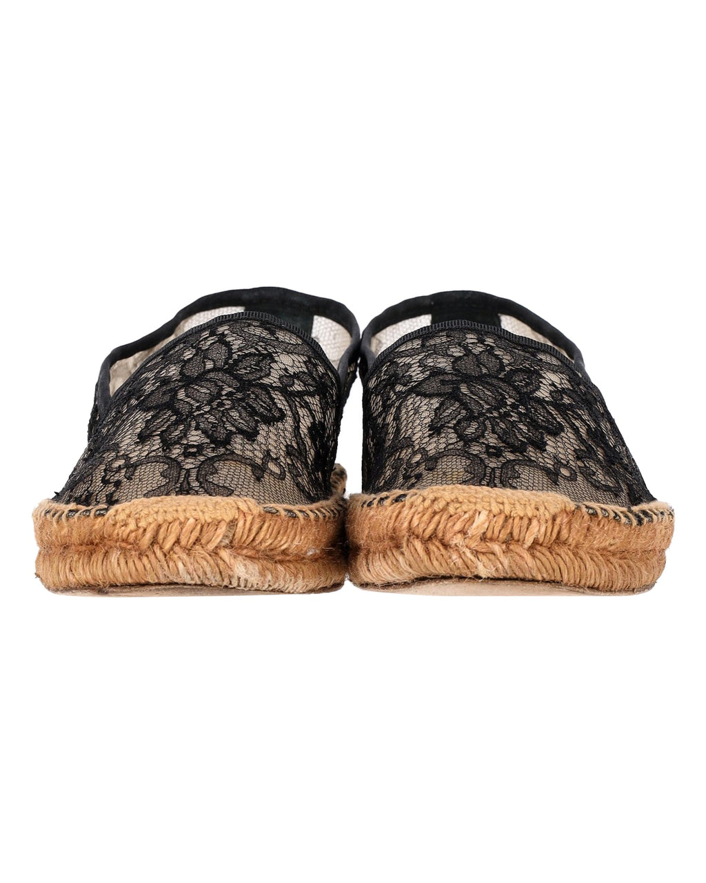 Women's Dolce & Gabanna Lace Espadrille Flats in Black Canvas